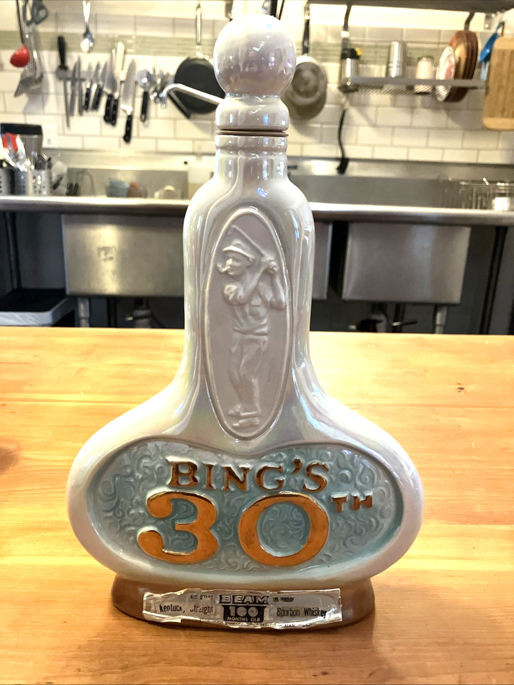 Bings 30th Bing Crosby Golf Whiskey Bottle Decanter Ceramic Vintage